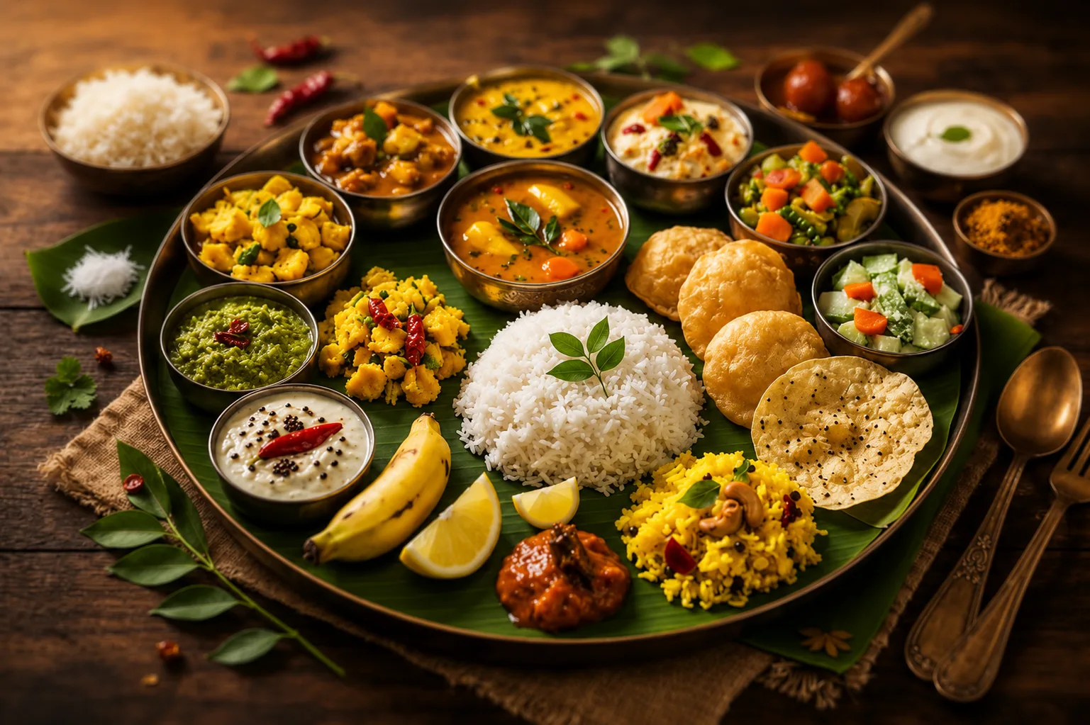 Satvik thali on a heritage brass plate at RK Residency