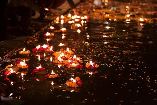Marigold and diya offerings